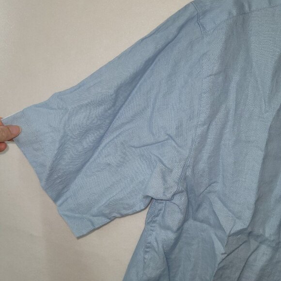 Alan Flusser Shirt Mens XL Blue Linen Short Sleeve Button Up Pocket Beach Casual - Picture 4 of 12